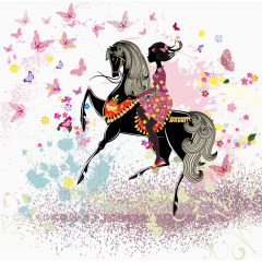骑马的少女矢量插画