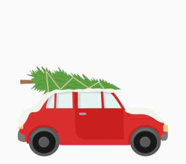 手绘红色汽车上的圣诞树