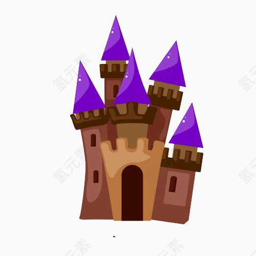 手绘棕紫色尖顶卡通宫殿素材
