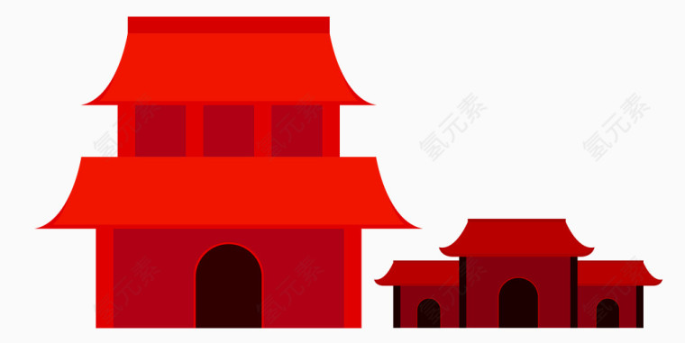 红色中式城楼装饰图案