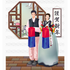韩国传统夫妇插画