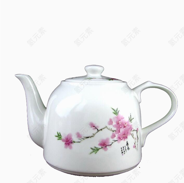 印花白色茶壶