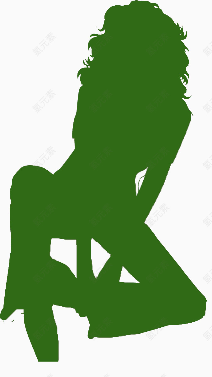 绿色剪影长发女人