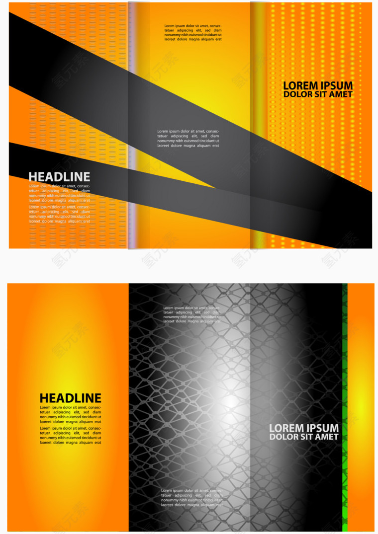 黄黑色彩搭配折页版式设计矢量素材