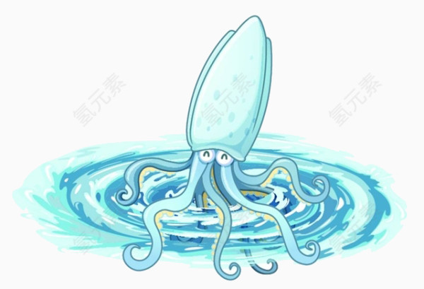 卡通水里的章鱼