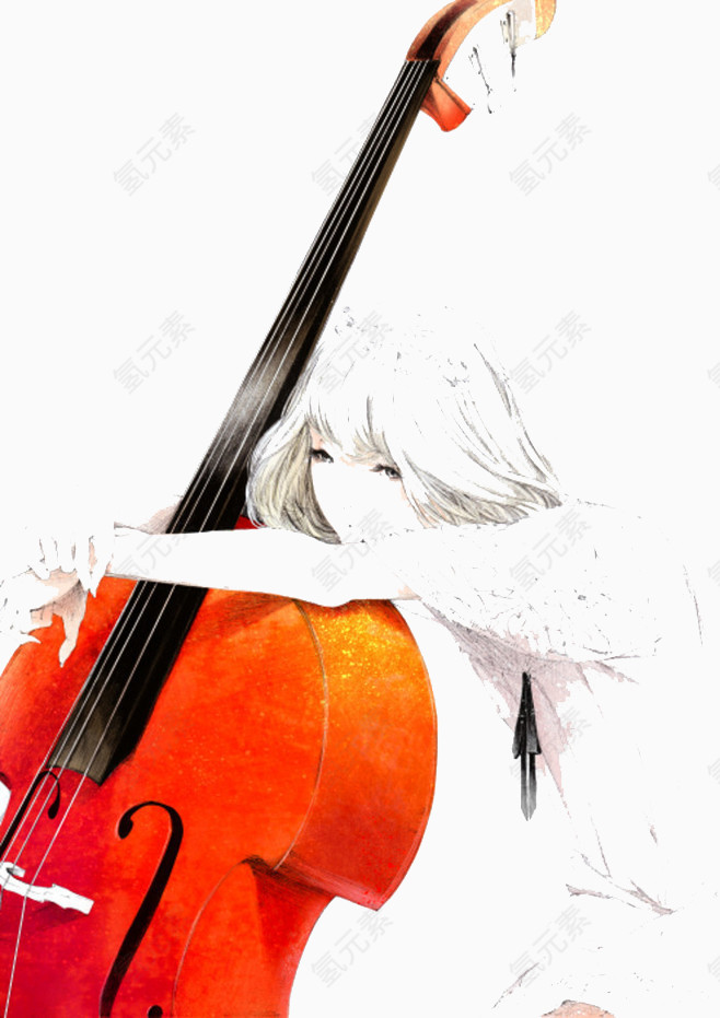 水彩大提琴女孩