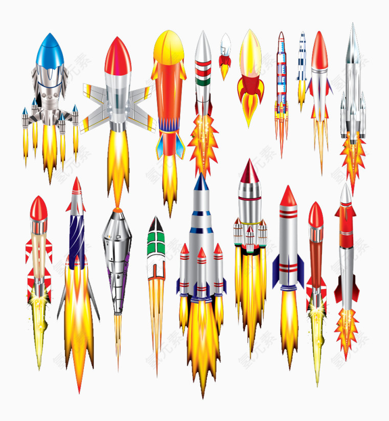各种卡通飞行器火箭发射