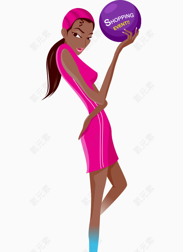 卡通手绘紫色运动装玩球女人