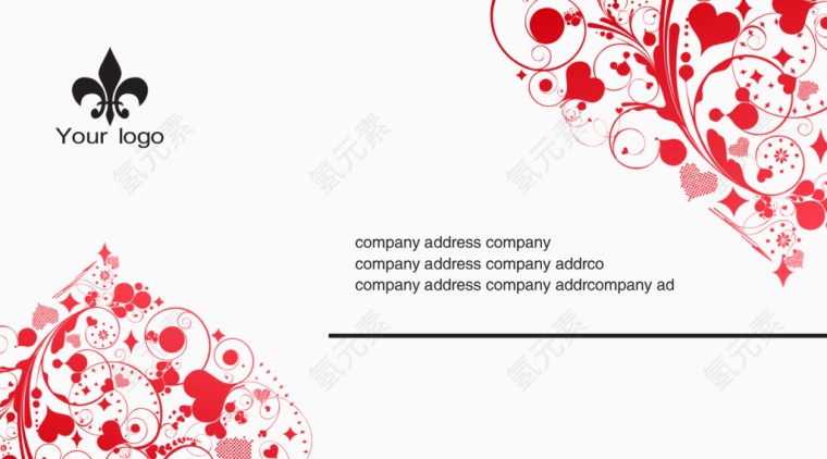 红色桃心图案名片设计