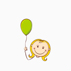 矢量卡通女孩笑脸绿色气球