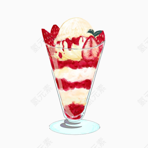 草莓冰淇淋手绘画素材图片