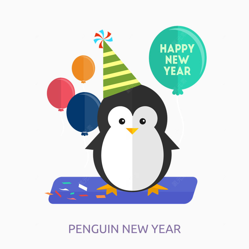 矢量扁平企鹅过新年下载