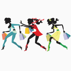 三位奔跑购物的女人