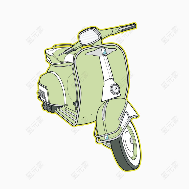 矢量图绿色可爱摩托踏板车