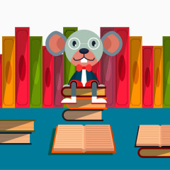矢量老鼠坐在一堆书背景
