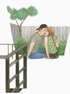 情侣在草坪旁亲吻