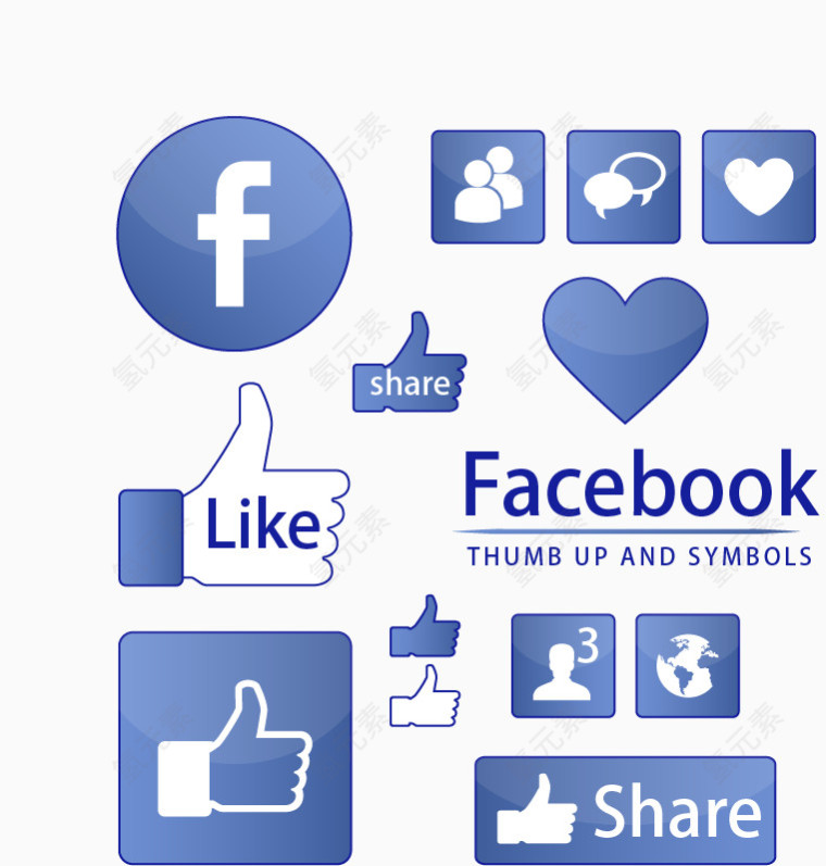 脸书上的图表_社交信息 大拇指 蓝色 矢量可编辑