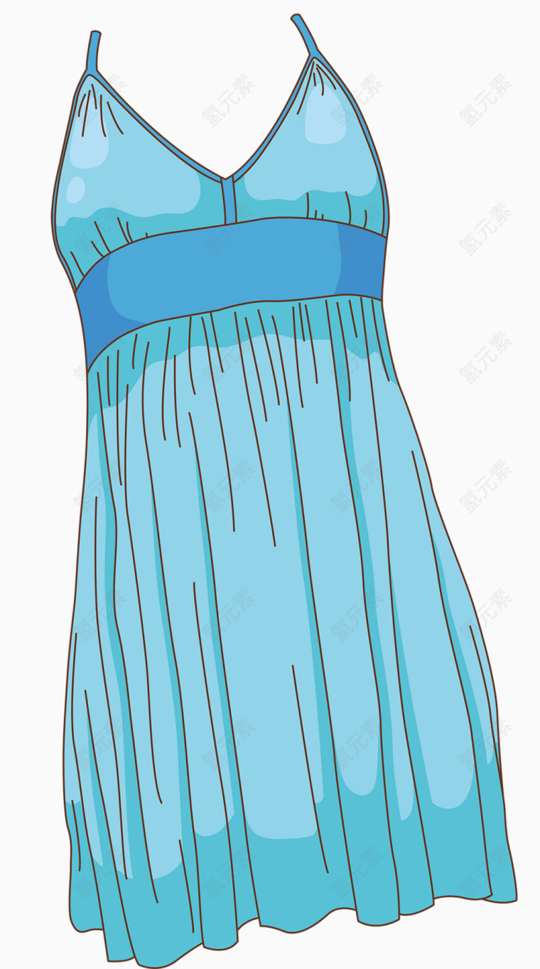 蓝色吊带沙滩裙