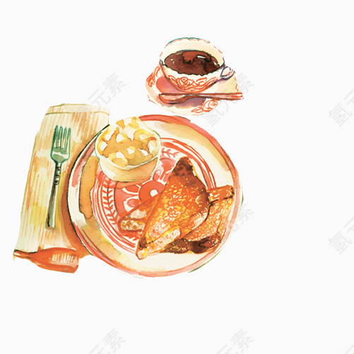 早餐套餐手绘画素材图片