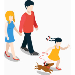 一家人散步遛狗矢量