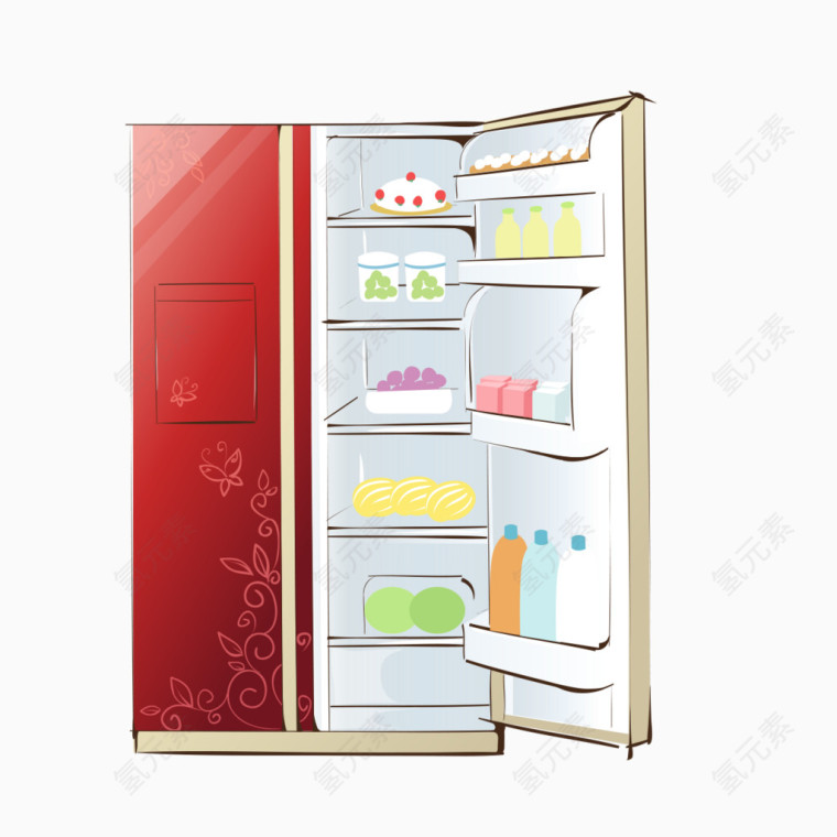 双开红色电冰箱图像
