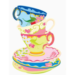 堆叠的彩色陶瓷茶杯