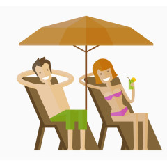 卡通矢量躺在沙滩椅上的情侣