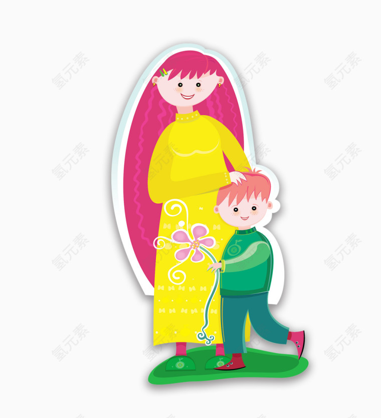 黄色卡通母子装饰图案
