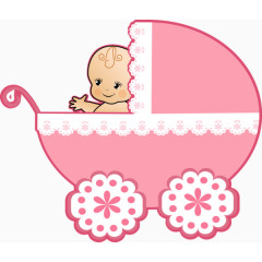 粉色婴儿车和婴儿
