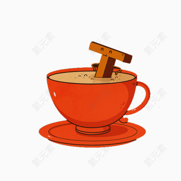 红色咖啡杯和咖啡搅拌棒素材