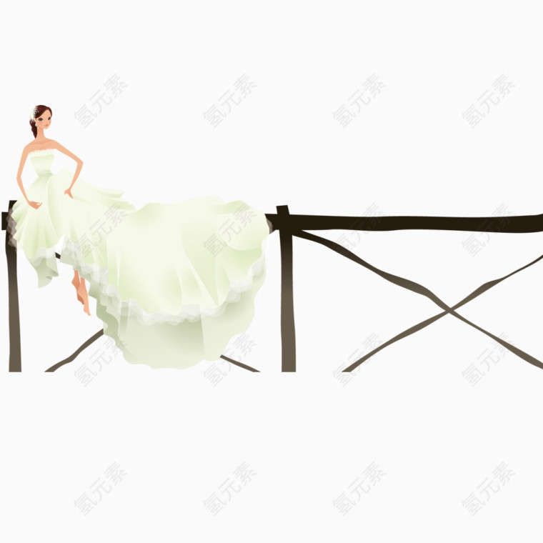 坐在栏杆上的新娘