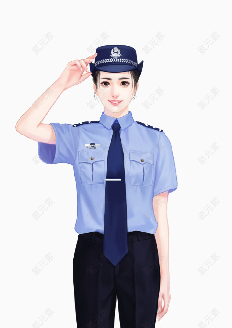 手绘美女警察