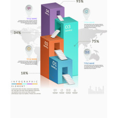 彩色楼房阶梯数据分析图表