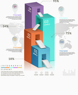 彩色楼房阶梯数据分析图表