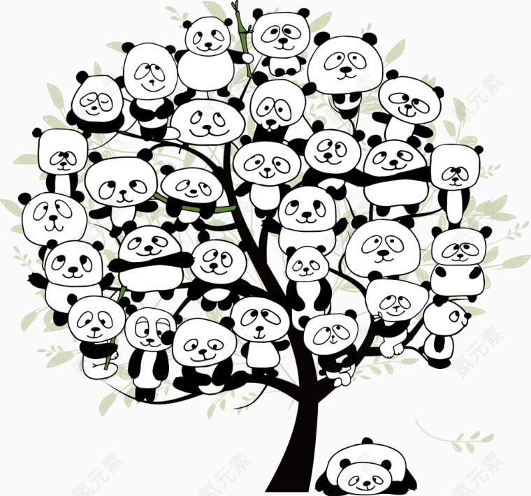 卡通熊猫树素材