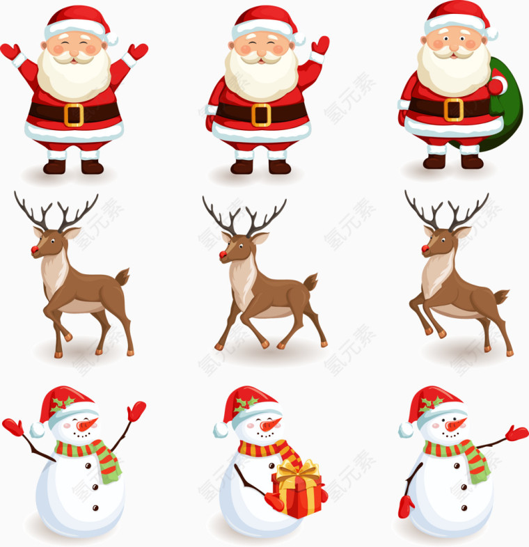 圣诞老人雪人与鹿素材免费下载