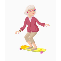 老奶奶玩滑板矢量