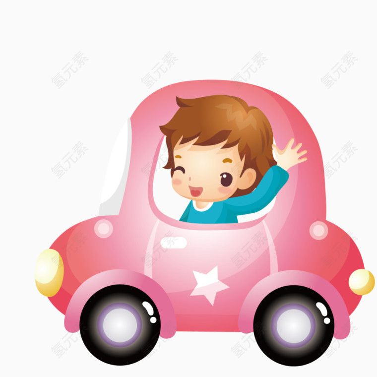 开粉色汽车的小男孩