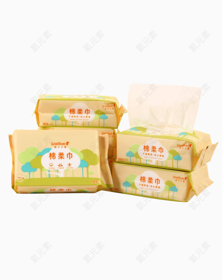 婴儿纯棉棉柔巾加量型105抽6包装