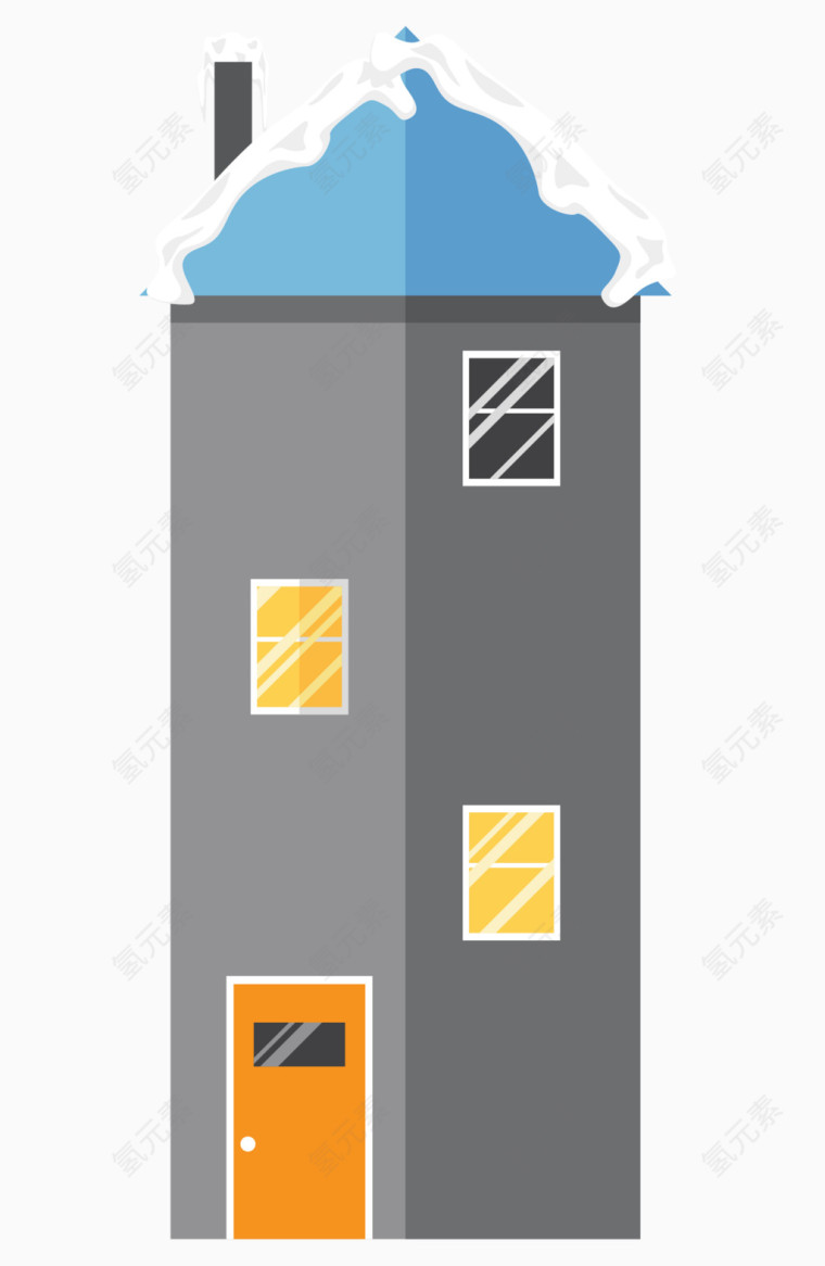 矢量高楼建筑屋顶积雪