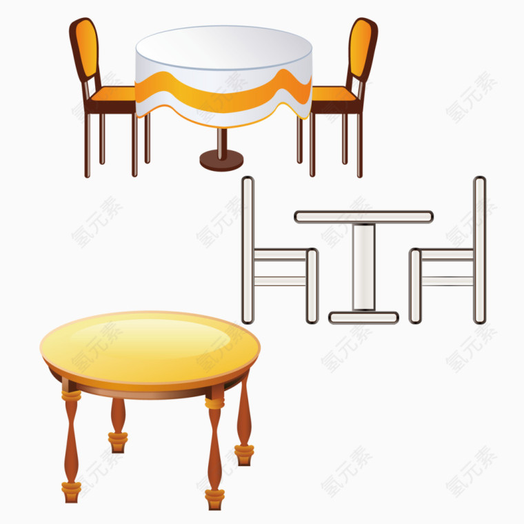 手绘餐桌和椅子矢量素材