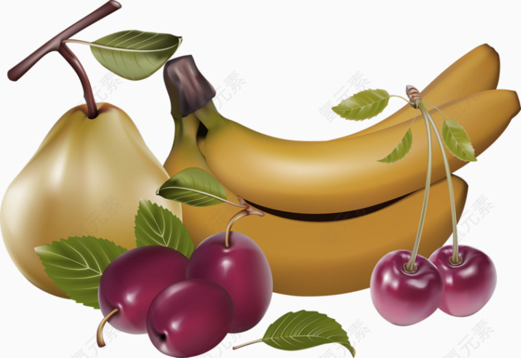 香蕉梨子红枣樱桃水果装饰图案
