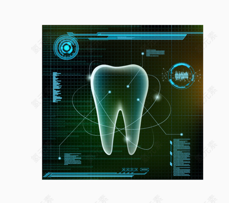 矢量黑底白色牙齿观察元素图案