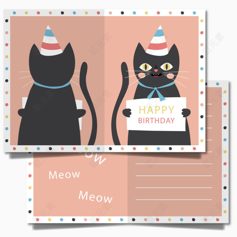 可爱猫生日卡片矢量图