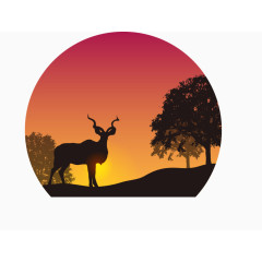 矢量图夕阳下的麋鹿