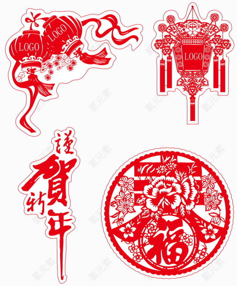 中国风红色春节剪纸素材