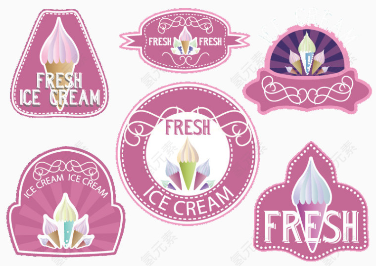 彩色奶油冰淇淋标签矢量素材