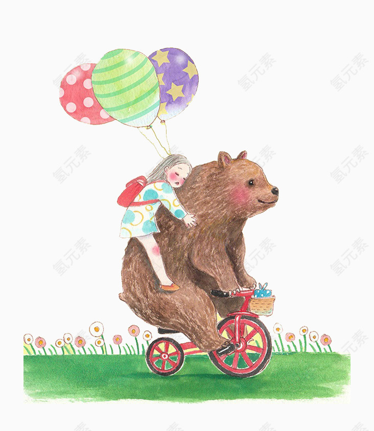 卡通黑熊骑自行车