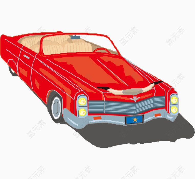 卡通手绘红色古典敞篷轿车
