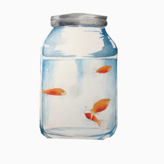 玻璃瓶里的鱼手绘画素材图片